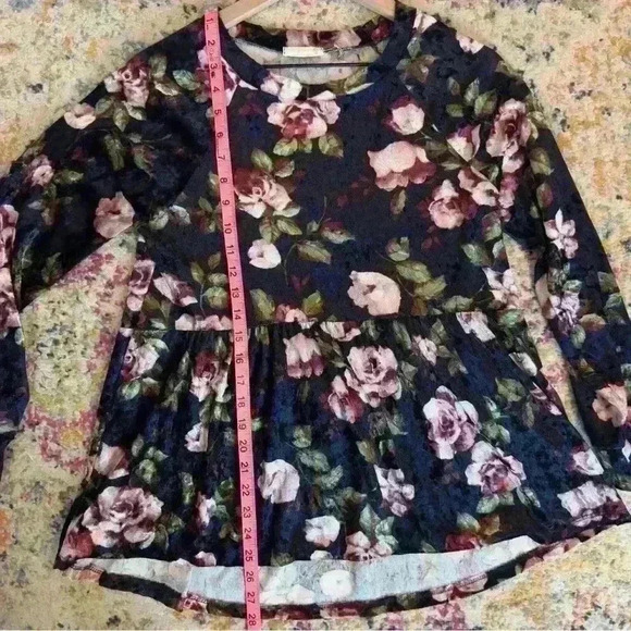 Oddy Women’s Velvet Floral Babydoll Oversized Fit Style Long Sleeve Size Small - Picture 7 of 9